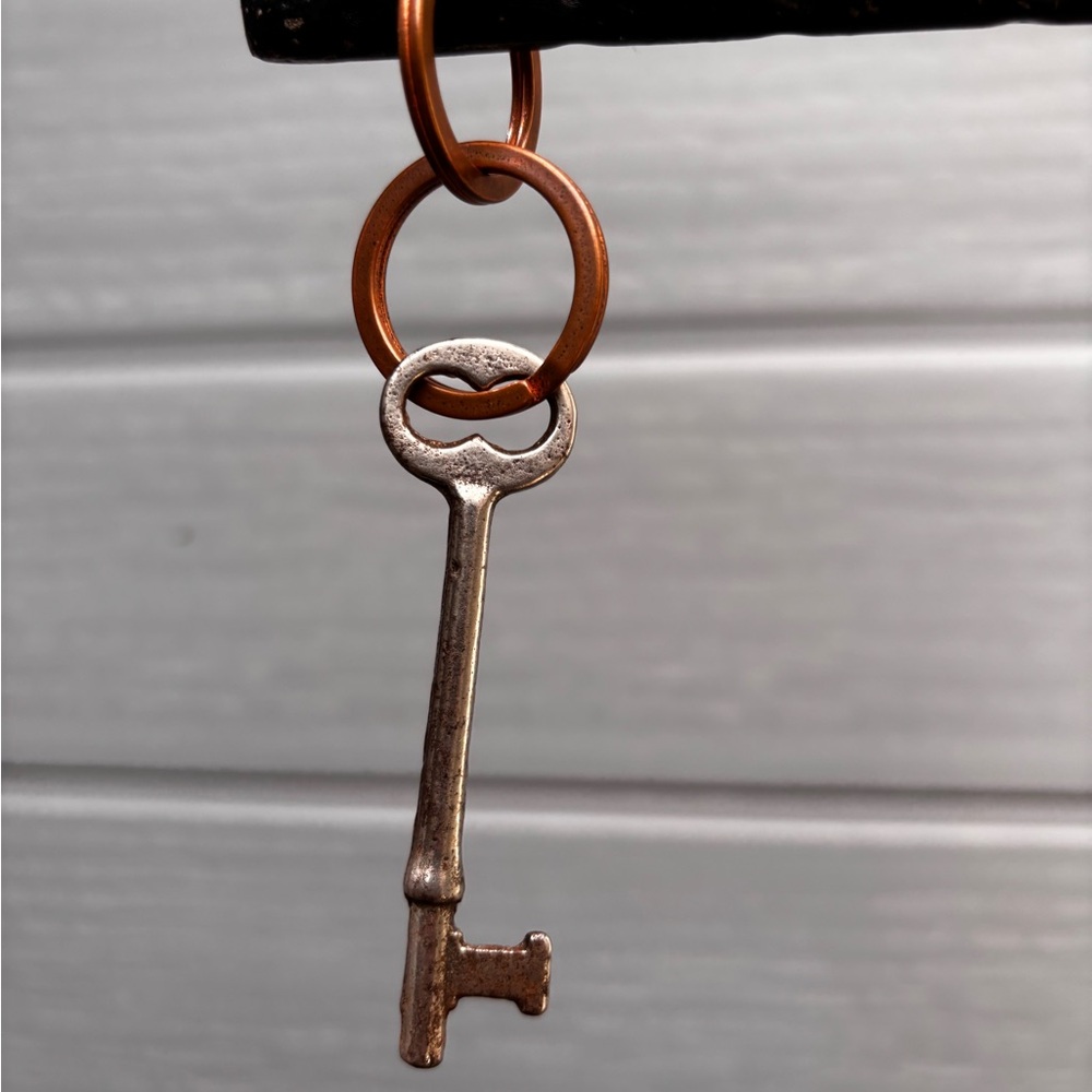 Antique-Style Silver Key Keychain with Gold Rings - Picture 2 of 3